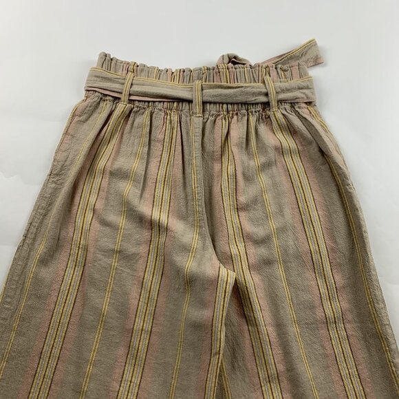American Eagle Natural Stiped Linen Blend Wide Leg Cropped Pant M - Picture 7 of 7